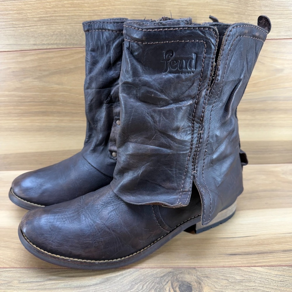 Feud Britannia Womens Boots‎ Size 8 Brown Leather Zippered Booties